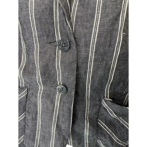 CAbi Blazer Singel Breasted‎ Work Office Blue White Linen Nautical Blazer Size 4 - Picture 6 of 12